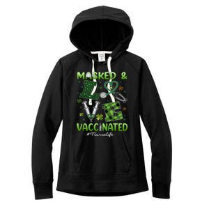 Vaccinated Masked St Patricks Day Nurse Life Healthcare Gift Cute Gift Women's Fleece Hoodie