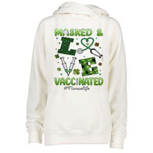 Vaccinated Masked St Patricks Day Nurse Life Healthcare Gift Cute Gift Womens Funnel Neck Pullover Hood