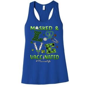 Vaccinated Masked St Patricks Day Nurse Life Healthcare Gift Cute Gift Women's Racerback Tank