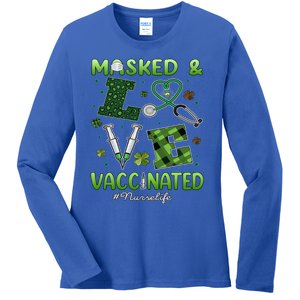 Vaccinated Masked St Patricks Day Nurse Life Healthcare Gift Cute Gift Ladies Long Sleeve Shirt