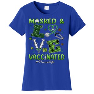 Vaccinated Masked St Patricks Day Nurse Life Healthcare Gift Cute Gift Women's T-Shirt