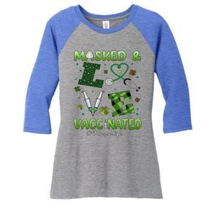 Vaccinated Masked St Patricks Day Nurse Life Healthcare Gift Cute Gift Women's Tri-Blend 3/4-Sleeve Raglan Shirt