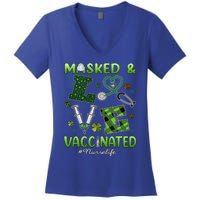 Vaccinated Masked St Patricks Day Nurse Life Healthcare Gift Cute Gift Women's V-Neck T-Shirt