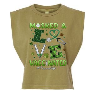 Vaccinated Masked St Patricks Day Nurse Life Healthcare Gift Cute Gift Garment-Dyed Women's Muscle Tee