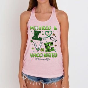 Vaccinated Masked St Patricks Day Nurse Life Healthcare Gift Cute Gift Women's Knotted Racerback Tank