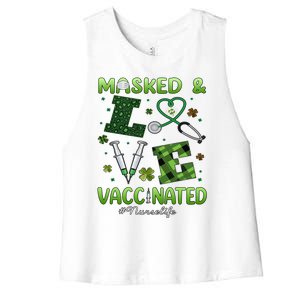 Vaccinated Masked St Patricks Day Nurse Life Healthcare Gift Cute Gift Women's Racerback Cropped Tank