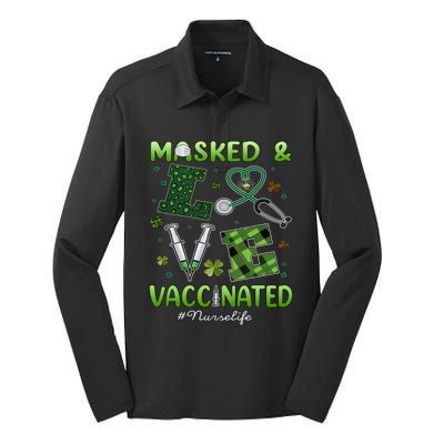 Vaccinated Masked St Patrick's Day Nurse Life Healthcare Gift Silk Touch Performance Long Sleeve Polo