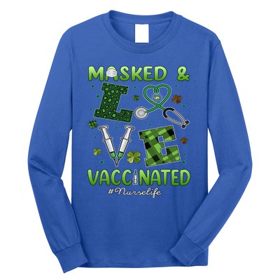 Vaccinated Masked St Patrick's Day Nurse Life Healthcare Gift Long Sleeve Shirt