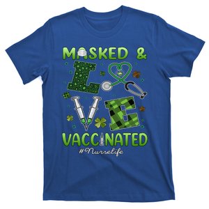 Vaccinated Masked St Patrick's Day Nurse Life Healthcare Gift T-Shirt