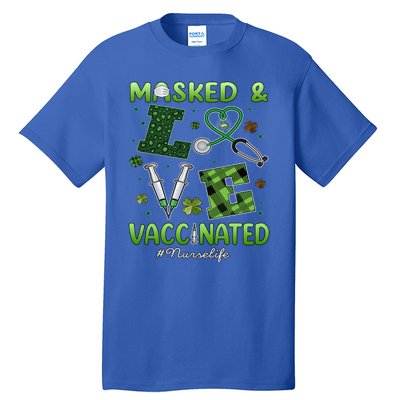 Vaccinated Masked St Patrick's Day Nurse Life Healthcare Gift Tall T-Shirt