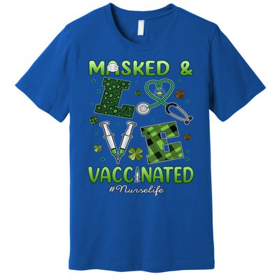 Vaccinated Masked St Patrick's Day Nurse Life Healthcare Gift Premium T-Shirt