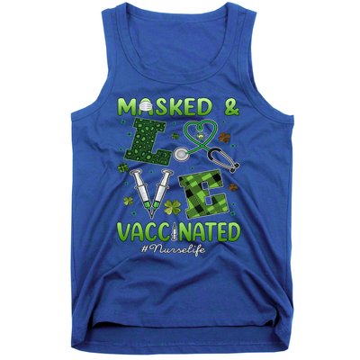 Vaccinated Masked St Patrick's Day Nurse Life Healthcare Gift Tank Top