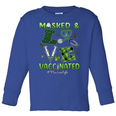 Vaccinated Masked St Patrick's Day Nurse Life Healthcare Gift Toddler Long Sleeve Shirt