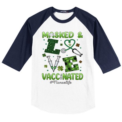 Vaccinated Masked St Patrick's Day Nurse Life Healthcare Gift Baseball Sleeve Shirt