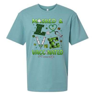 Vaccinated Masked St Patrick's Day Nurse Life Healthcare Gift Sueded Cloud Jersey T-Shirt