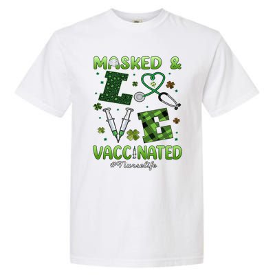 Vaccinated Masked St Patrick's Day Nurse Life Healthcare Gift Garment-Dyed Heavyweight T-Shirt