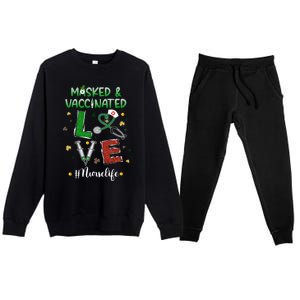 Vaccinated Masked St Patrick's Day Nurse Life Healthcare Gift Premium Crewneck Sweatsuit Set