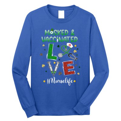 Vaccinated Masked St Patrick's Day Nurse Life Healthcare Gift Long Sleeve Shirt