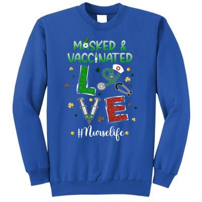 Vaccinated Masked St Patrick's Day Nurse Life Healthcare Gift Sweatshirt