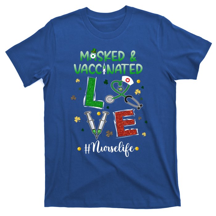 Vaccinated Masked St Patrick's Day Nurse Life Healthcare Gift T-Shirt