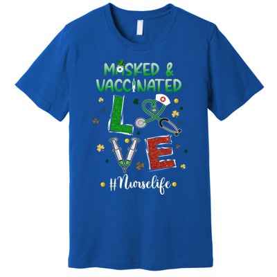 Vaccinated Masked St Patrick's Day Nurse Life Healthcare Gift Premium T-Shirt