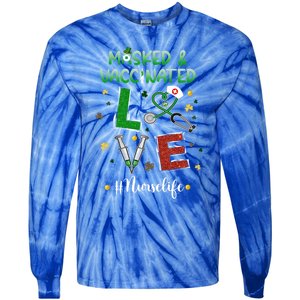 Vaccinated Masked St Patrick's Day Nurse Life Healthcare Gift Tie-Dye Long Sleeve Shirt