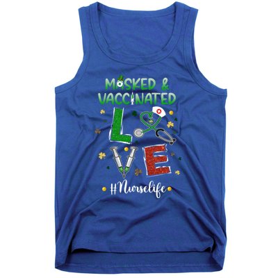 Vaccinated Masked St Patrick's Day Nurse Life Healthcare Gift Tank Top