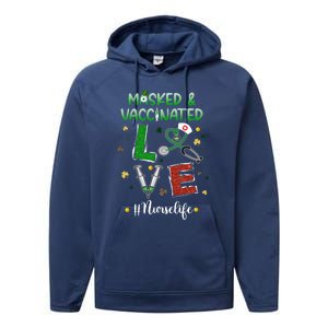 Vaccinated Masked St Patrick's Day Nurse Life Healthcare Gift Performance Fleece Hoodie