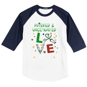 Vaccinated Masked St Patrick's Day Nurse Life Healthcare Gift Baseball Sleeve Shirt