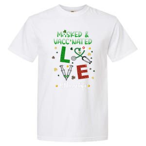 Vaccinated Masked St Patrick's Day Nurse Life Healthcare Gift Garment-Dyed Heavyweight T-Shirt