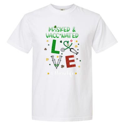 Vaccinated Masked St Patrick's Day Nurse Life Healthcare Gift Garment-Dyed Heavyweight T-Shirt