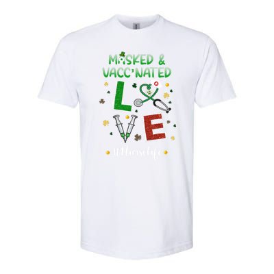 Vaccinated Masked St Patrick's Day Nurse Life Healthcare Gift Softstyle® CVC T-Shirt