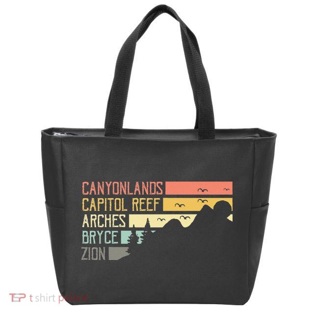 Vintage Moab Souvenir Big 5 Utah Mighty Five National Park Zip Tote Bag