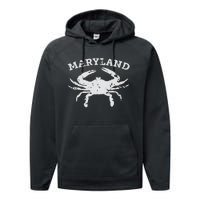 Vintage Maryland State Blue Crab Performance Fleece Hoodie