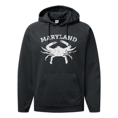 Vintage Maryland State Blue Crab Performance Fleece Hoodie