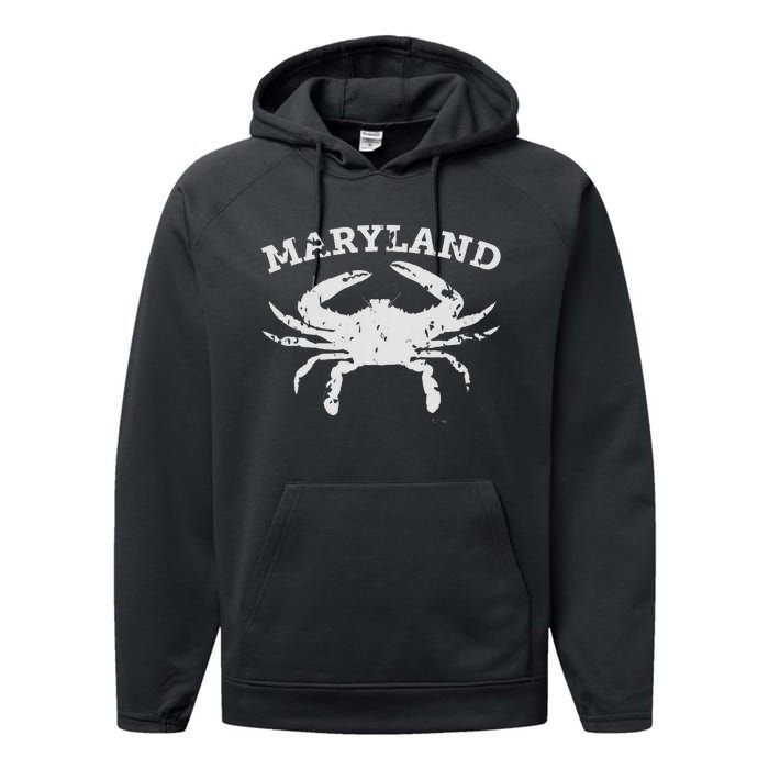 Vintage Maryland State Blue Crab Performance Fleece Hoodie