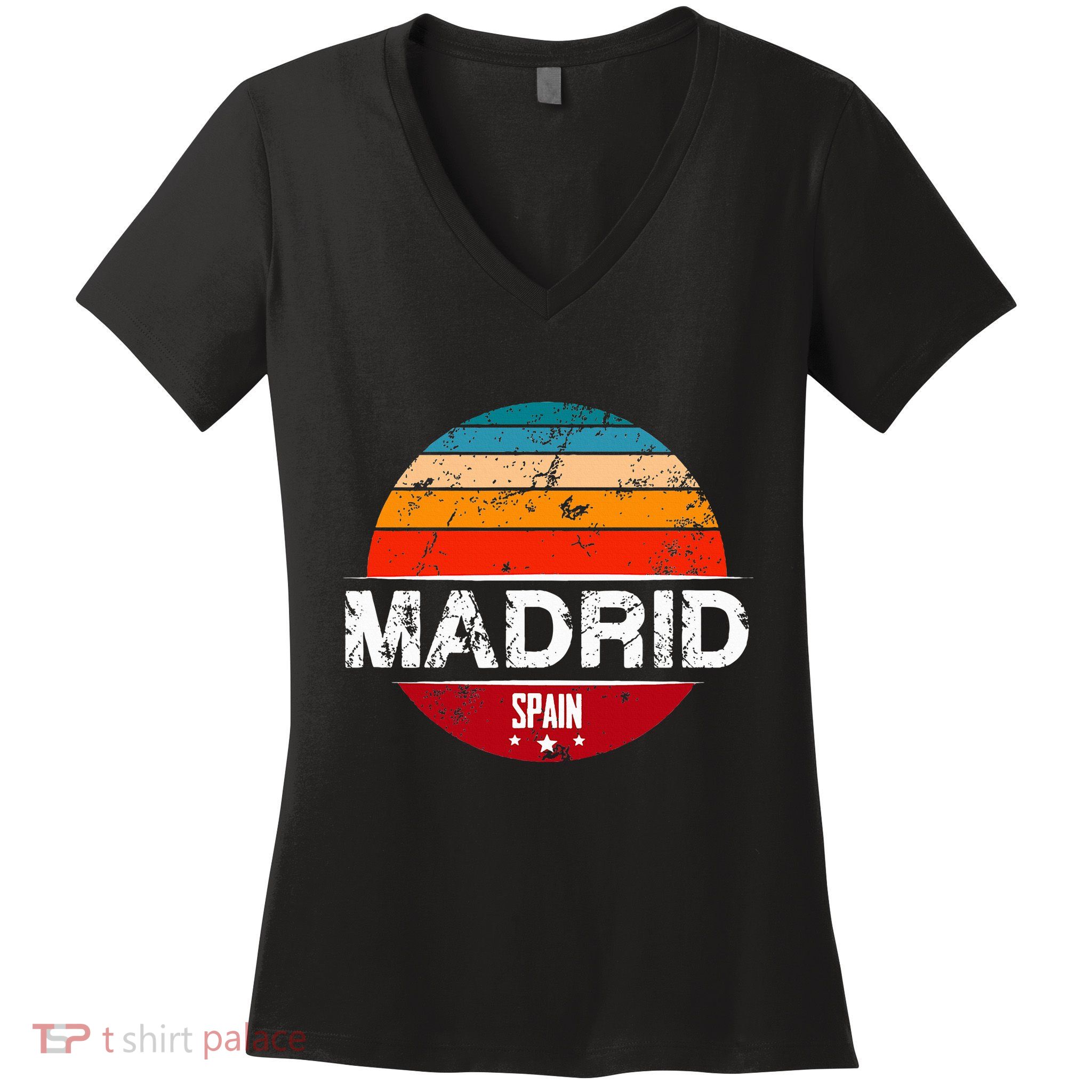 Vintage Madrid Spain Souvenir Women's V-Neck T-Shirt