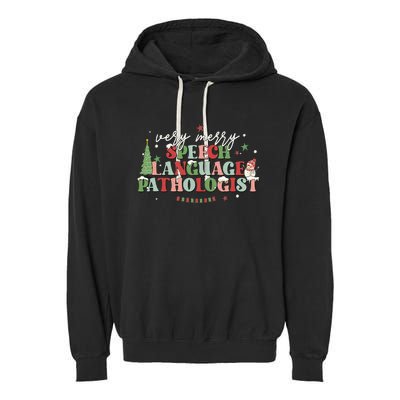 Very Merry Speech Language Pathologist Speech Squad Xmas Garment-Dyed Fleece Hoodie