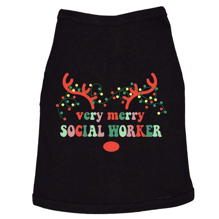 Very Merry Social Worker Reindeer Christmas Lights Xmas Doggie Tank