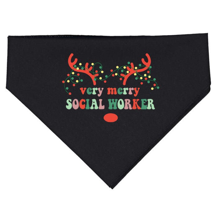 Very Merry Social Worker Reindeer Christmas Lights Xmas USA-Made Doggie Bandana