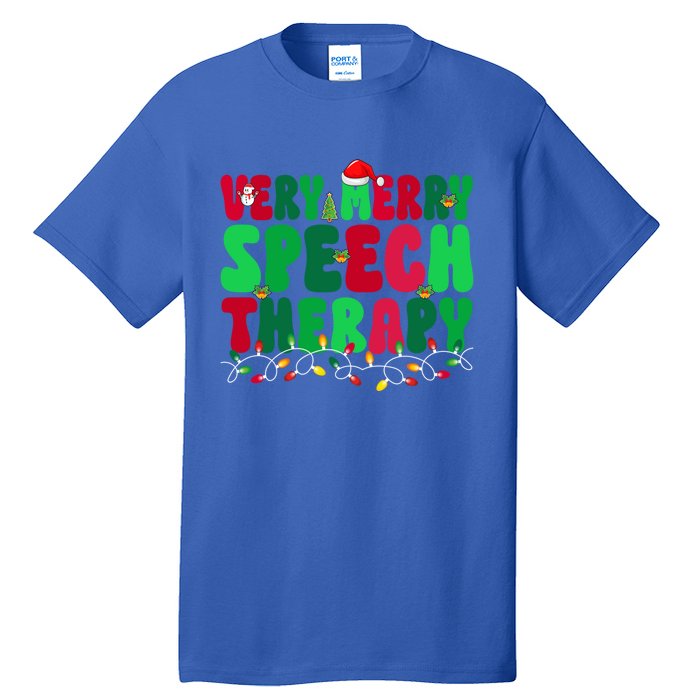 Very Merry Speech Therapy Slp Speech Therapist Christmas Gift Tall T-Shirt