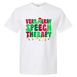 Very Merry Speech Therapy Slp Speech Therapist Christmas Gift Garment-Dyed Heavyweight T-Shirt