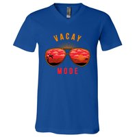 Vacay Mode Summer Vacation Vibes Sunglasses Beach Sunset Gift V-Neck T-Shirt