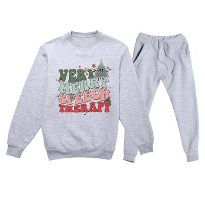 Very Merry Speech Therapist Christmas SLP Xmas Therapy Premium Crewneck Sweatsuit Set