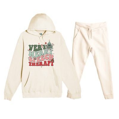 Very Merry Speech Therapist Christmas SLP Xmas Therapy Premium Hooded Sweatsuit Set