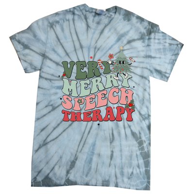 Very Merry Speech Therapist Christmas SLP Xmas Therapy Tie-Dye T-Shirt