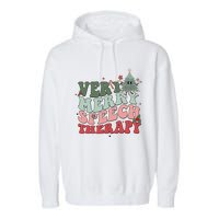 Very Merry Speech Therapist Christmas SLP Xmas Therapy Garment-Dyed Fleece Hoodie