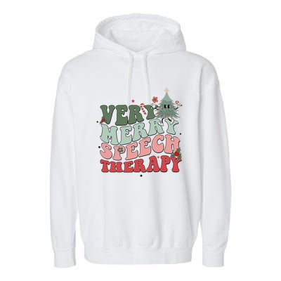 Very Merry Speech Therapist Christmas SLP Xmas Therapy Garment-Dyed Fleece Hoodie