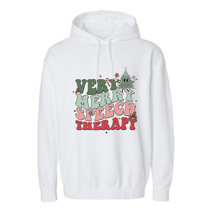 Very Merry Speech Therapist Christmas SLP Xmas Therapy Garment-Dyed Fleece Hoodie