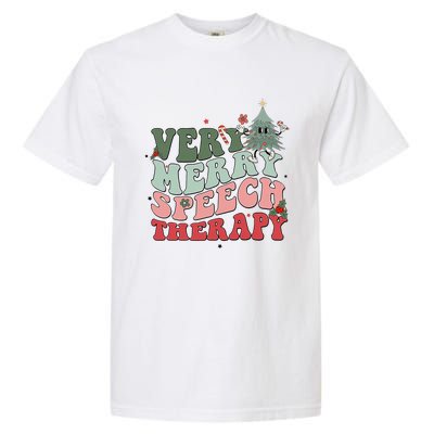 Very Merry Speech Therapist Christmas SLP Xmas Therapy Garment-Dyed Heavyweight T-Shirt